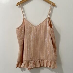 By Anthropologie Peach Iridescent Sequin Pleated Cami‎ Peplum Top US 10 UK 14